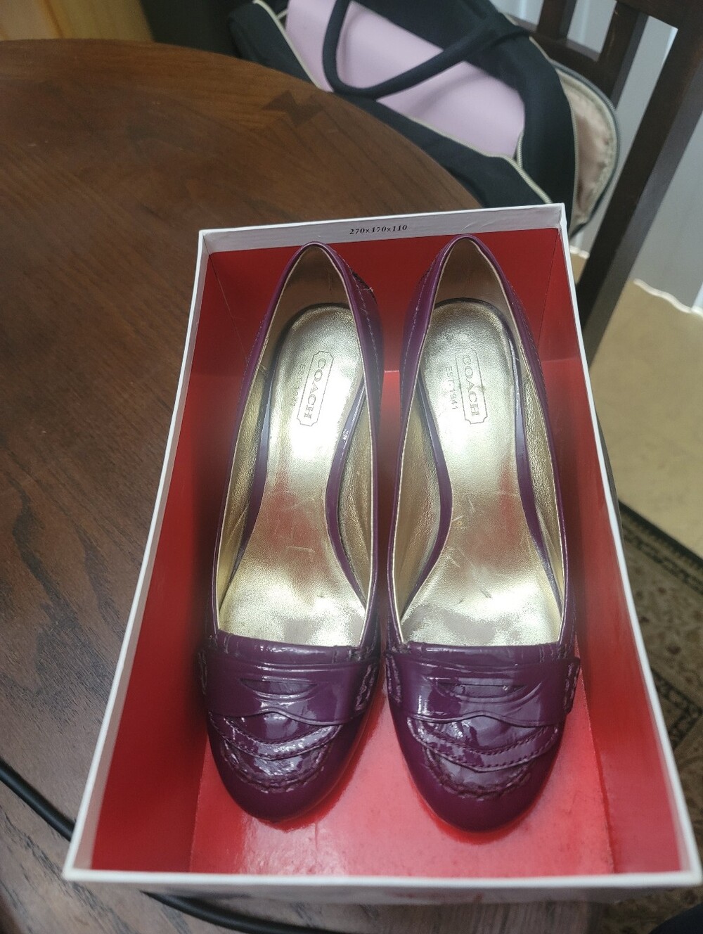 Coach Women's Patent Leather Plum Loafers